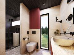 Forest Suitesin kylpyhuone ja sauna.