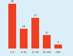 Tekoäly vähintään yhden hengen työllistävien yritysten kokojakaumat (henkilöstömäärä Suomessa, prosenttiosuudet). Tekoäly-yritysten joukossa on enemmän suurempia yrityksiä kuin muussa yrityskannassa. Lähde: Tilastokeskuksen yritysrekisteri ja Vainu.io; ETLA laskelmat.