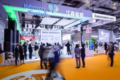 Booth of Johnson Controls at the fifth China International Import Expo. Shanghai, China.