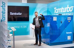 Tamturbon ensimmäiset tuotteet lanseerattiin onnistuneesti ComVac-messuilla Hannoverissa. Kuvassa toimitusjohtaja Timo Pulkki.