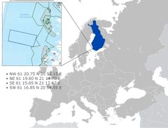 Kuva: Jaakonmeren sijainti ja koordinaatit kartalla.