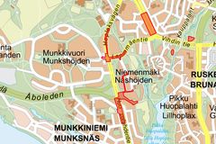 Munkkiniemessä alkavia katutöitä kartalla. Kuva: Helsingin karttapalvelu.