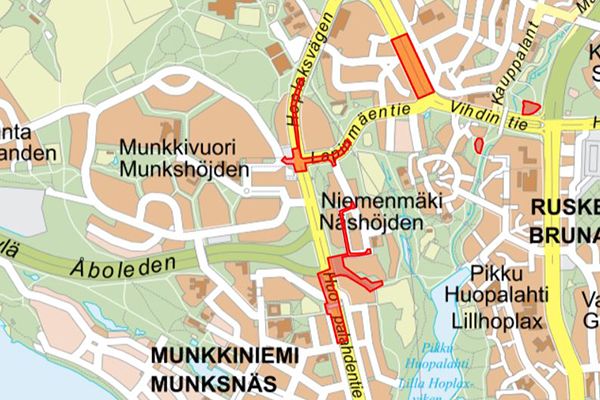 Munkkiniemessä alkavia katutöitä kartalla. Kuva: Helsingin karttapalvelu.