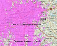 DNA:n 4G LTE -verkko Mikkelin seudulla v. 2014