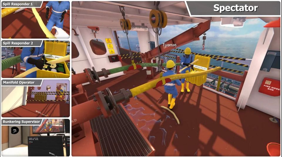 In a virtual environment, hazardous exercises can be carried out, such as a multi-user simulation of bunkering and a methanol spill.