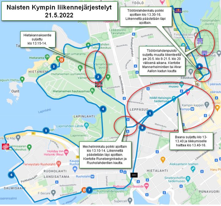 Karttakuva liikennejärjestelyistä.