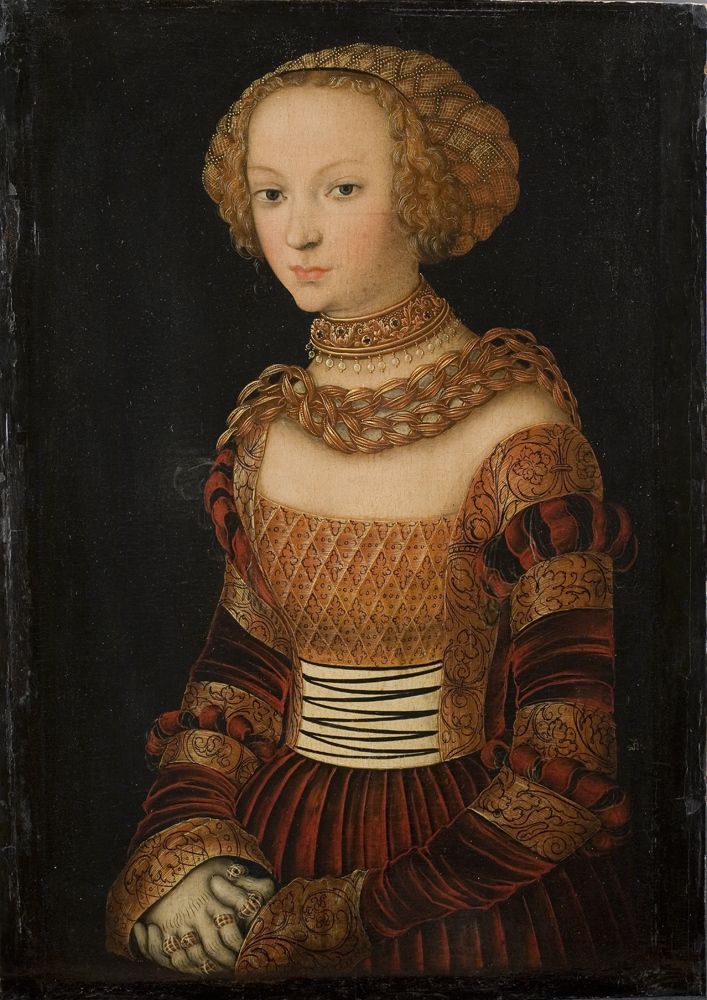 Lucas Cranach vanhempi, työhuone
Nuoren naisen muotokuva (Prinsessa Emilia Saksilainen?) ennen 1537
Statens Museum for Kunst, Kööpenhamina.