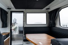 New darker upholstery enhances the luxury appeal of the Buster Phantom Cabin.