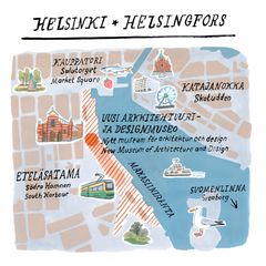 Uuden museorakennuksen sijainti Helsingin keskustassa. (Piirros: Anja Reponen)