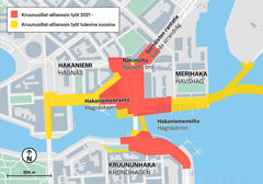Työmaiden laajuus Siltavuorensalmen ympärillä.