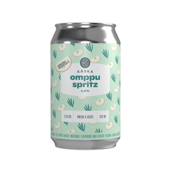 Kåskan uusi matala-alkoholinen Omppu Spritz 2,8 % saa kirpeän raikkaan makunsa Uudeltamaalta kerätyistä hävikkiomenoista sekä kuusenkerkästä.