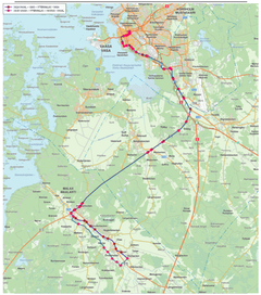 Kuva 1. Maalahti - Vaasa yhteysvälin reitti 13.3 eteenpäin.