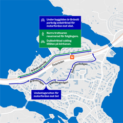 Karta som visar motortrafikens undantagsrutt.