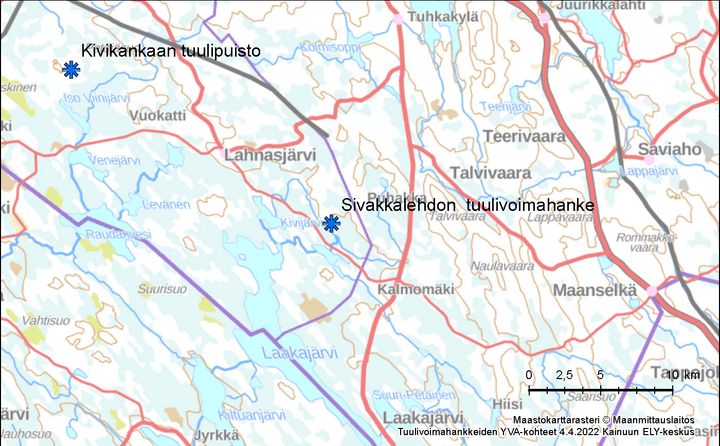 Sivakkalehdon tuulipuisto sijoittuu Kajaanin kaupungin ja Sotkamon kunnan eteläosiin.