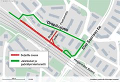 Kiertoreitti kartalla. Kuva: Helsingin karttapalvelu