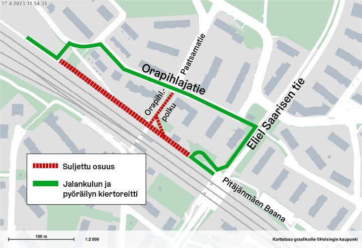 Kiertoreitti kartalla. Kuva: Helsingin karttapalvelu