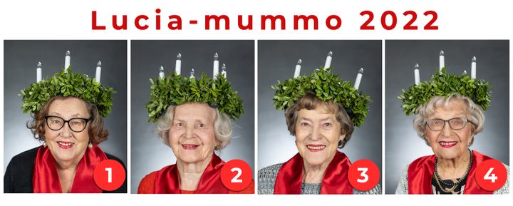 Vaasan Lucia-mummo 2022 valitaan neljän ehdokkaan joukosta. Kuva: Esa Siltaloppi.