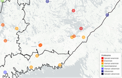 Kelirikon esiintyminen alueittain. Kuva: Weatherproof/ELY-keskus.