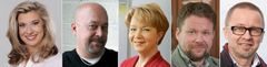 Käännöstoimisto Isiksen uuden Äänensävy-blogin kirjoittajia ovat Clarisse Berggårdh (vas.), Anssi Järvinen, Sirpa Kirjonen, Pasi Kivioja ja Matti Remes.