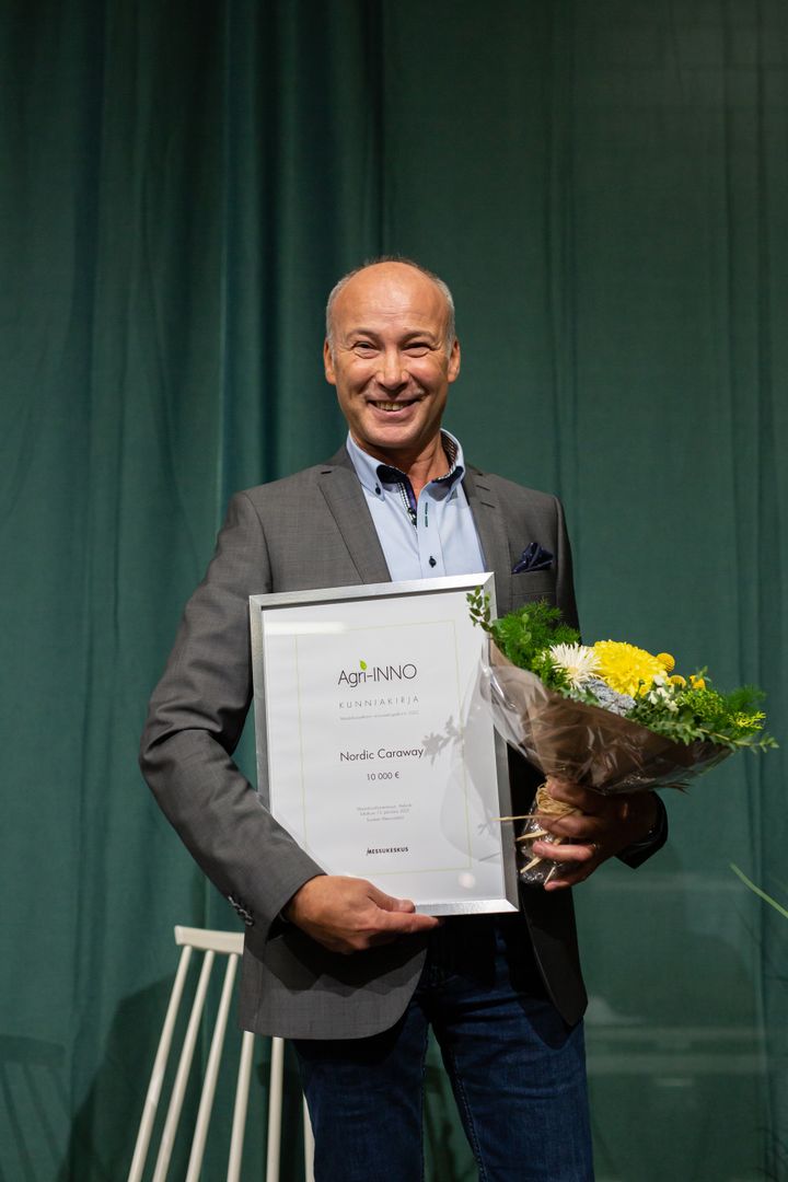 Agri-INNO 2022 voittaja Nordic Caraway. Kuvassa tj Juha Hemminki. Kuva: Emmi Kähkönen