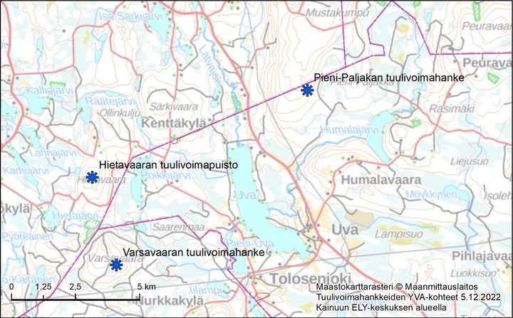 Pieni-Paljakan tuulivoimahanke sijoittuu Puolangan ja Ristijärven kuntien rajalle.