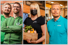 Vuoden nuori yrittäjä 2021 -finalistit Heikki Jussila, Topi Jokinen, Irina Nurmi ja Eerik Säkkinen. Kuva: Tapio Auvinen