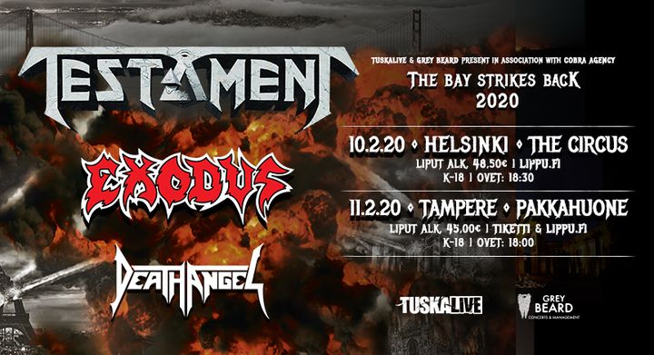 Testament, Exodus ja Death Angel nähdään Helsingin The Circuksessa helmikuussa.