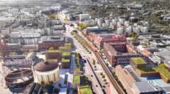 Havainnekuva kilpailutyöstä Crossroads: L-arkkitehdit Oy, WSP Finland Oy ja Nomaji Maisema-arkkitehdit Oy.