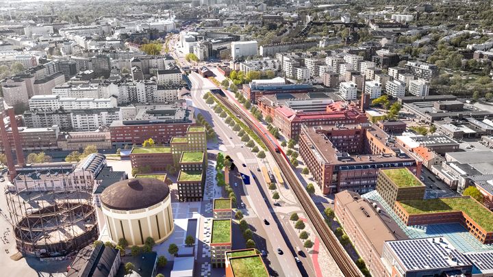 Havainnekuva kilpailutyöstä Crossroads: L-arkkitehdit Oy, WSP Finland Oy ja Nomaji Maisema-arkkitehdit Oy.
