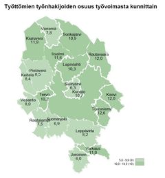 Työttömien työnhakijoiden osuus työvoimasta kunnittain Pohjois-Savossa elokuussa 2021.