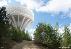 Havainnekuva, vesitorni päivällä (kuva WSP Group)