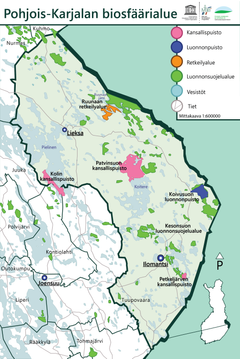 Pohjois-Karjalan biosfäärialueen kartta.