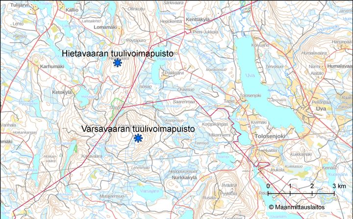 Varsavaaran tuulivoimahankkeen alue rajautuu pohjoisessa Puolangan ja Ristijärven kunnan rajaan.