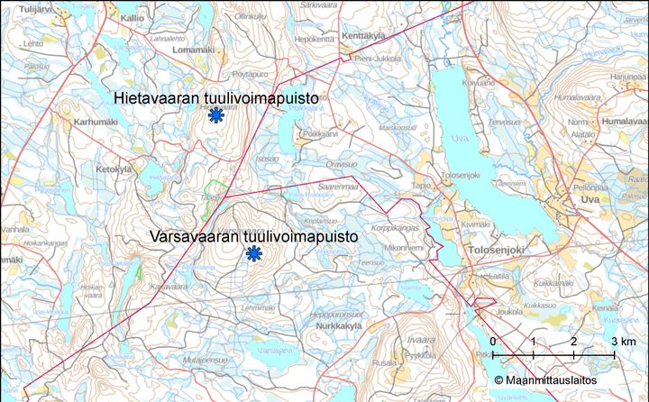 Varsavaaran tuulivoimahankkeen alue rajautuu pohjoisessa Puolangan ja Ristijärven kunnan rajaan.