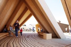 The pavilion's terrace and canopy structure serves as a waiting and assembly area, and the canopy also provides protection from rain. The top of the canopy, on the other hand, features an area for admiring the Helsinki cityscape, or just sitting around and eating snacks. Photo: Verstas Arkkitehdit Oy.