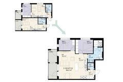 Karjarantaan rakennettavassa Asunto Oy Porin Sävelessä voidaan rakentamisen alkuvaiheessa yhdistää ylimpien kerrosten viereisiä pienempiä asuntoja kolmioiksi tai neljän huoneen perheasunnoiksi. Esimerkki yhdistelmäasunnosta.
