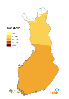 Figur 6. 
Preliminär prognos för tallens fröskörd för våren 2018 på basis av prognosmodeller och knoppanalyser.