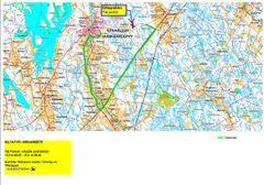 Karta: Omfartsvägen går via Vätra Jeppovägen och riksväg 8.