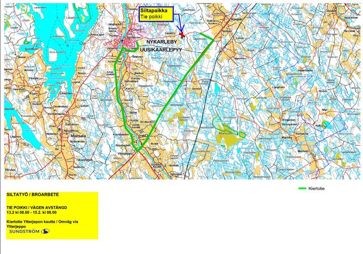 Karta: Omfartsvägen går via Vätra Jeppovägen och riksväg 8.