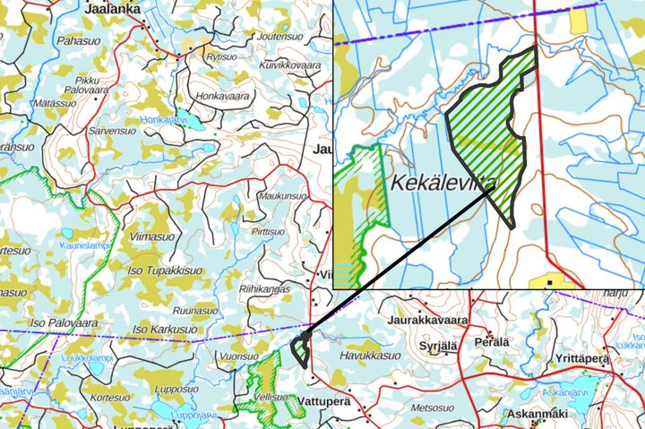 Lehtosaaren luonnonsuojelalue. Karttapohja Maanmittauslaitos.