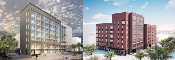 Elo rakennuttaa Tampereelle uusia vuokra-asuntoja. Härmälänrannan ja Niemenrannan kohteiden rakennustyöt alkavat maaliskuussa 2021. (Vasemmalta oikealle: Härmälänranta, kuvalähde Skanska; Niemenranta, kuvalähde YIT.)
