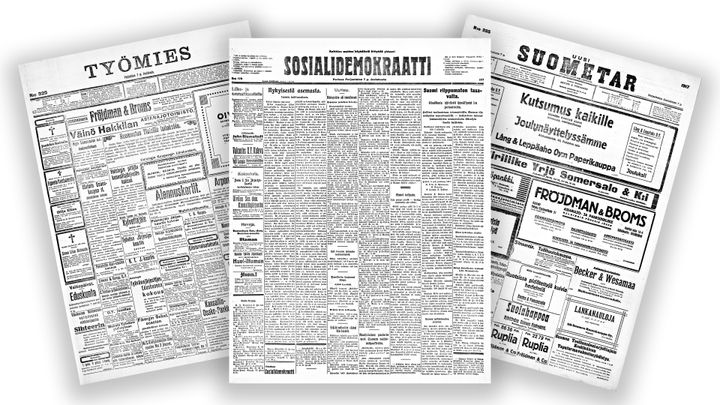 Työmies, Sosiaalidemokraatti ja Uusi Suometar 7.12.1917.
digi.kansalliskirjasto.fi, Marko Oja / Kansalliskirjasto