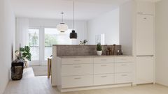 Kuurankatu 2:n asuntojen keittiöiden perusvarustetasoon kuuluu muun muassa induktioliesitaso, erillisuuni ja astianpesukone.  