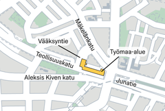 Kartta työmaa-alueesta.