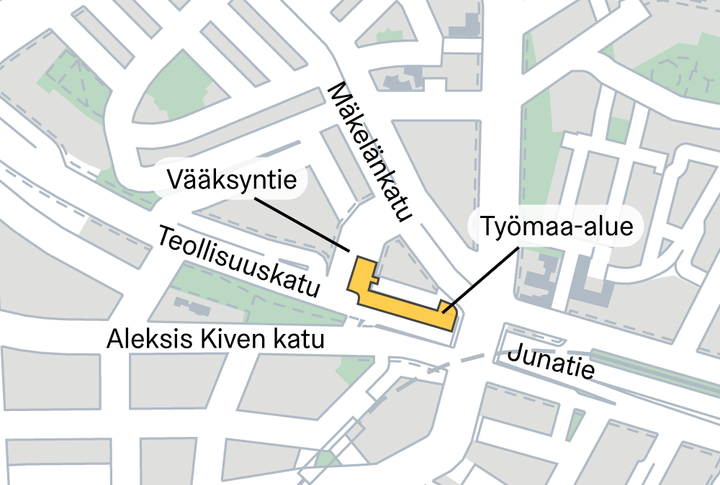 Kartta työmaa-alueesta.
