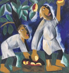 Natalia Goncharova: Bönder som plockar äpplen (1911). Tretjakovgalleriet. © Tretjakovgalleriet