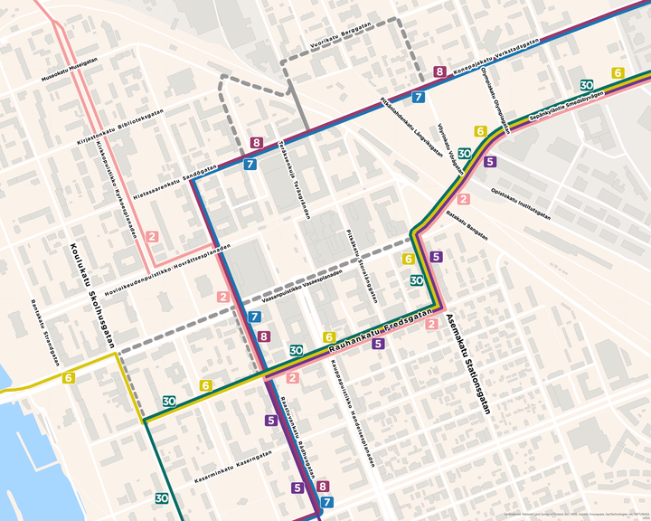 Avvikande rutter för busstrafiken.