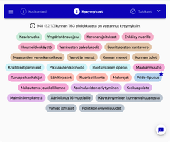 Ehdokaskartan kysymyksiin voi vastata haluamassaan järjestyksessä, ja niiden sivuuttaminen on helppoa. Perinteisissä koneissa kysymykset esitetään teemoittain järjestettynä pitkänä listana.