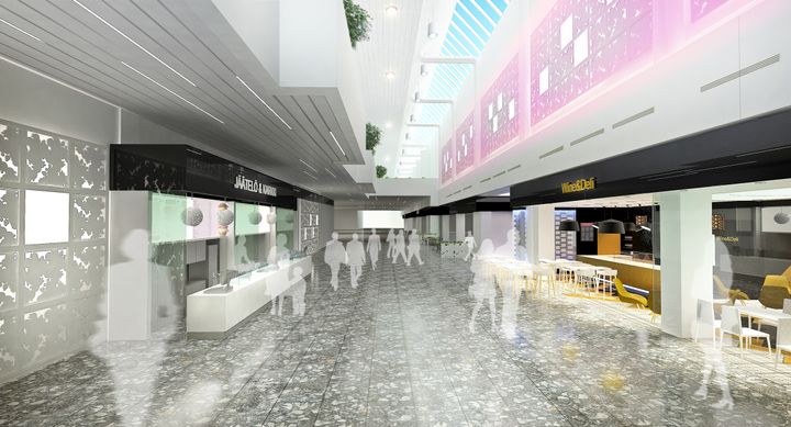 Havainnekuva Messukeskuksen Galleriasta remontin jälkeen.