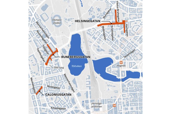 En karta på byggarbetsplatsområdet. Bild: Helsingfors stad / Lagom Oy.
